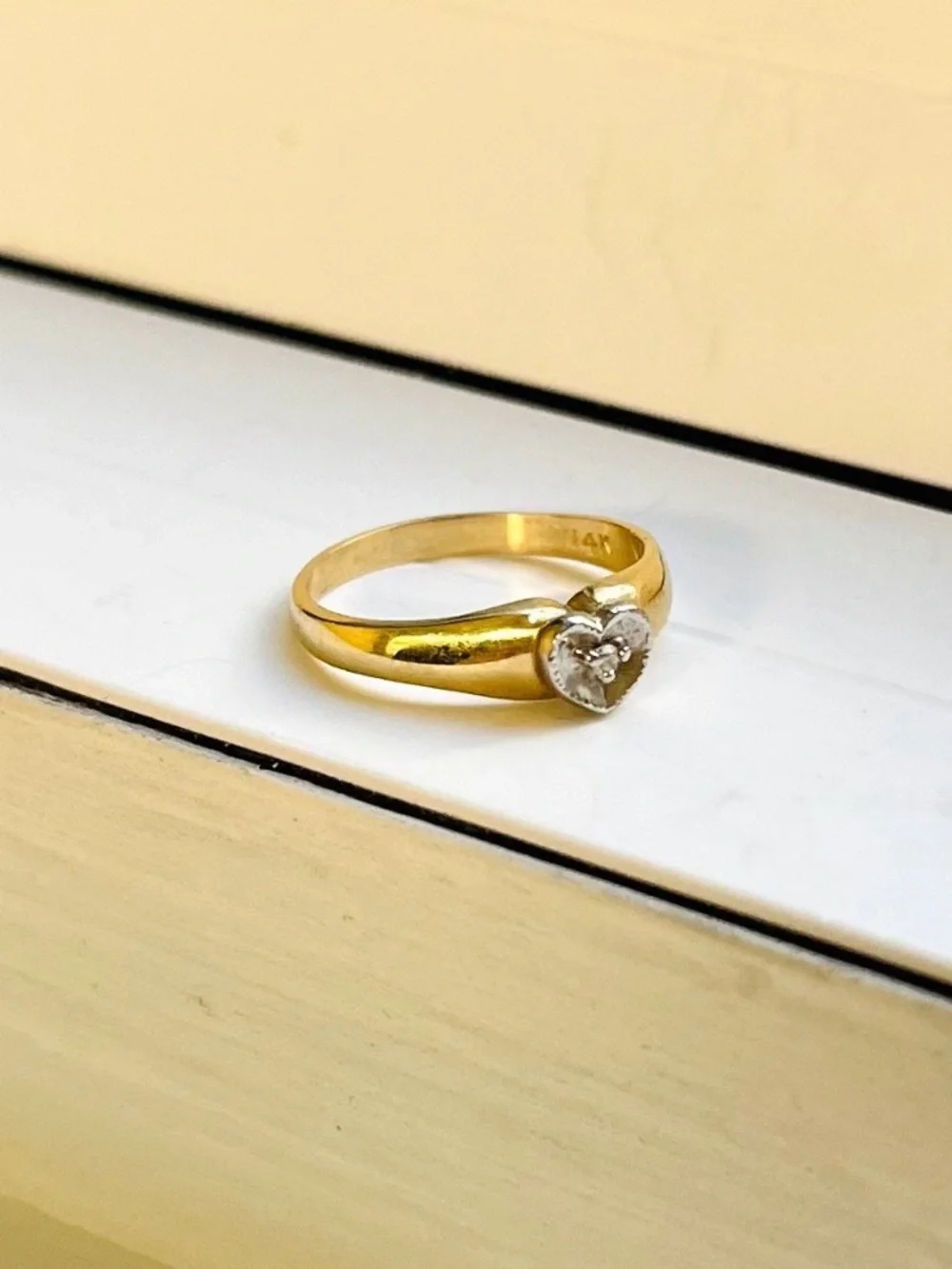 14 KT Gold Diamond Heart Pinky Ring - Picture 3 of 5